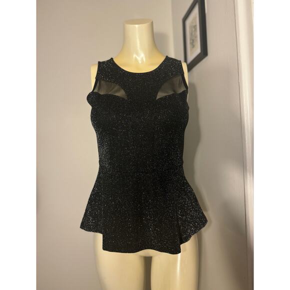 GUESS Size Small Black Sparkling Sleeveless Top Peplum Top Blouse New Years Eve - Picture 8 of 11